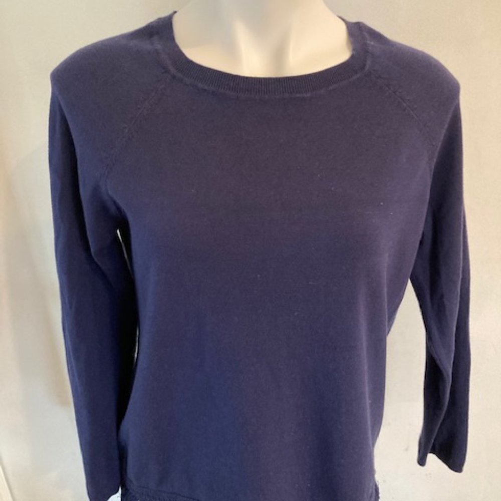 SAIL TO SABLE NAVY KNIT PULLOVER WITH FRINGE - Med